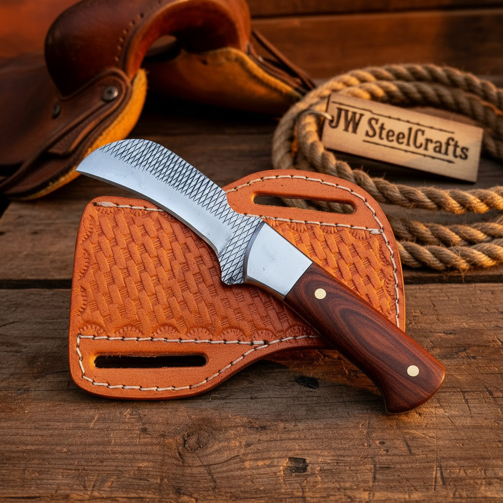 Redwood Textured Trapper Cowboy Knife 7" High Carbon with Rosewood Handle