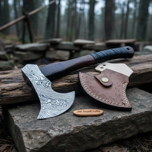 Bearded Bushcraft Hatchet with Damascus Blade