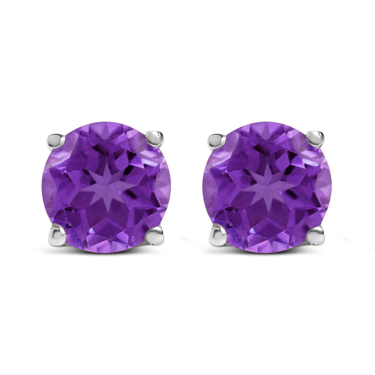 14K White Gold 5X5MM Round Purple Amethyst Solitaire Stud Earrings