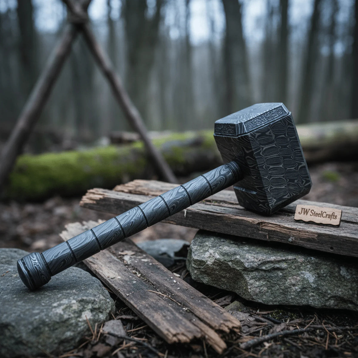 Asgard Forge Hammer 10" Handmade One-Piece Full Damascus Steel Blacksmith Hammer