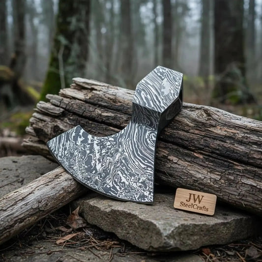 Ironhollow Bearded Damascus Axe 6.5" Handmade Viking Style Head Blank