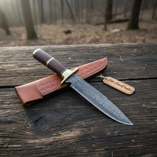 Sheffield Clip Point Damascus Bowie Knife with Rosewood Handle