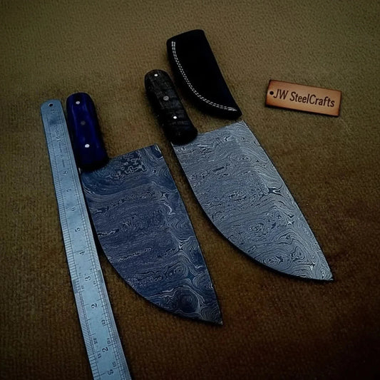Pair of Chinese Vegetable Cleavers — Damascus Steel, Stabilized Wood (SMT) Full-Tang Handles lol