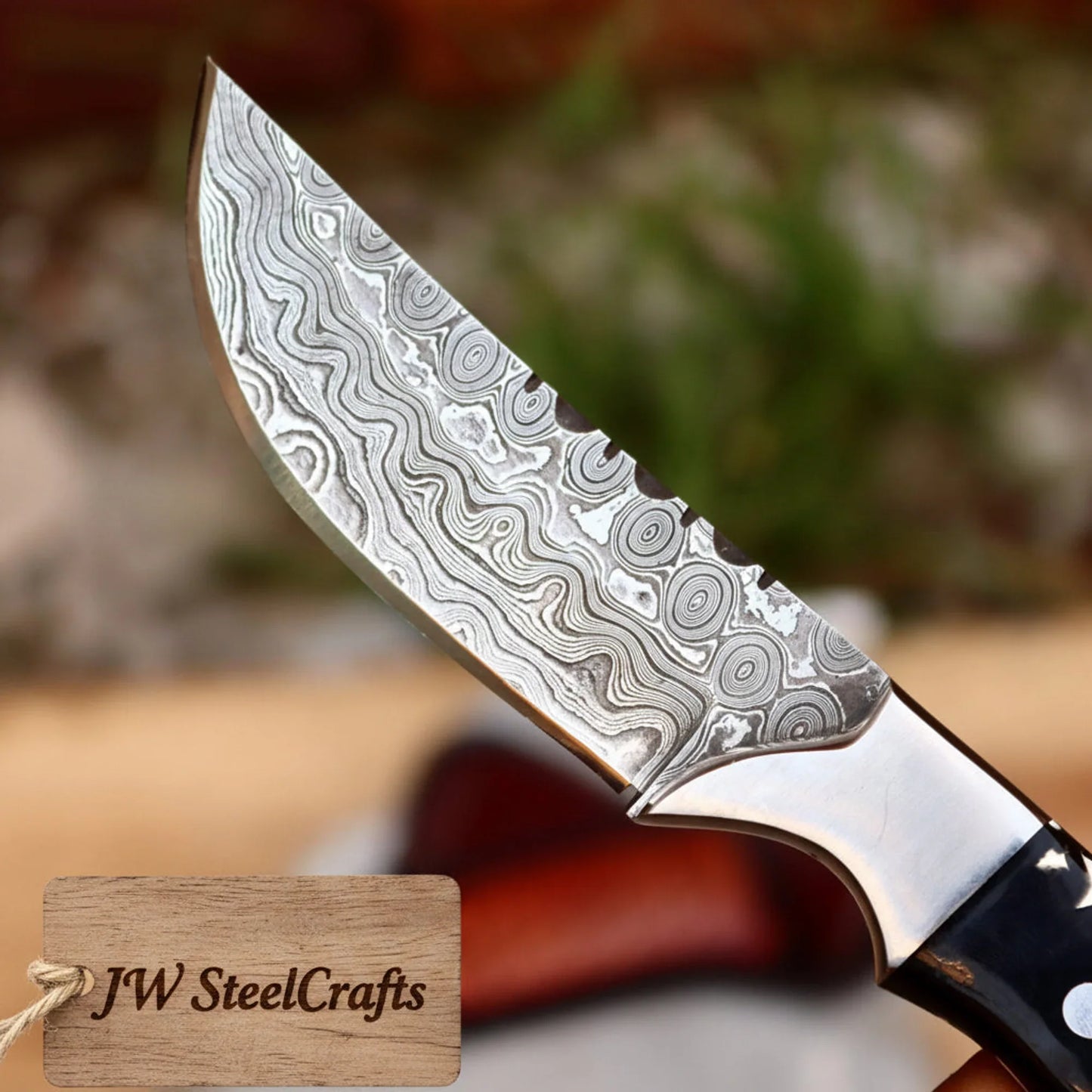 Buckhorn Trail Tracker Knife 10" Premium Hammered Damascus Stag Antler