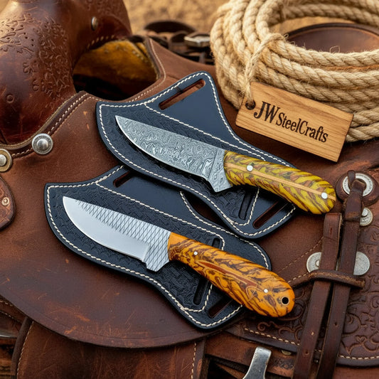 Rustic Grain Skinner Set 9" Handmade Matching Knives with Wood Grain Handles