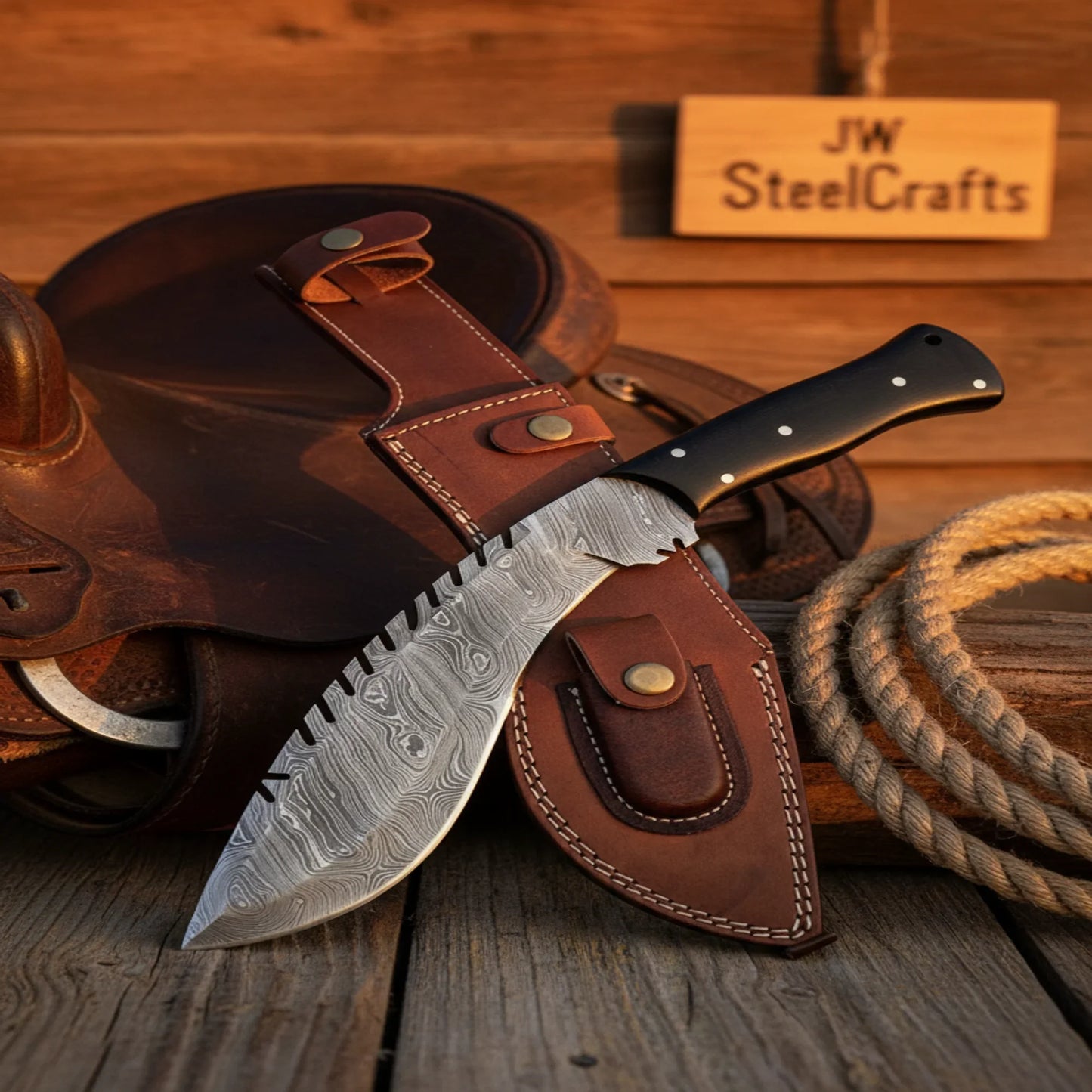 SharkBack Kukri Knife with Damascus Blade