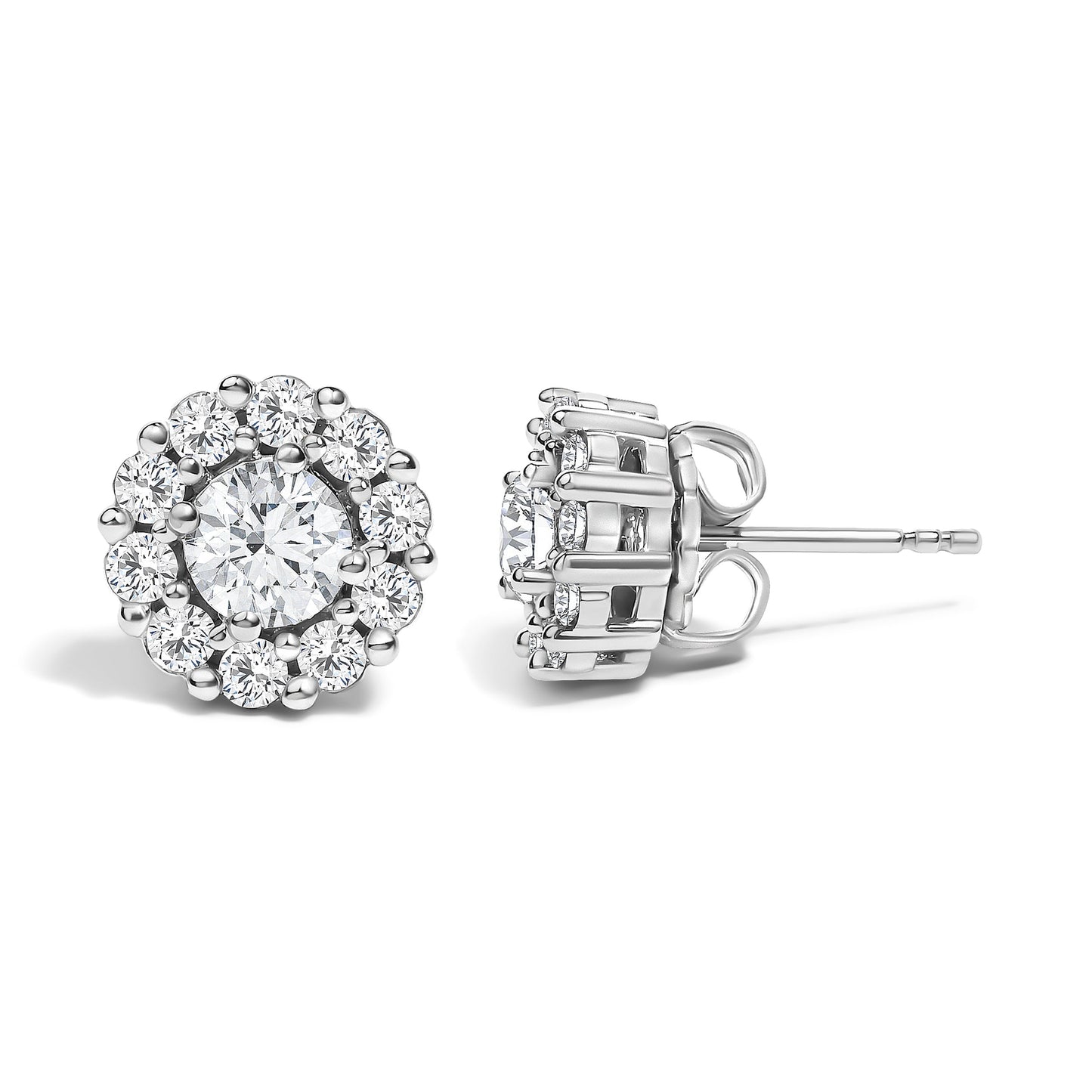 10K White Gold 1 1/2 Cttw Lab Grown Diamond Halo Stud Earrings