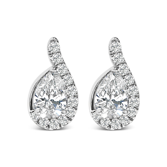 14K White Gold 5/8 Cttw Lab Grown Diamond Tear Drop Halo Stud Earring