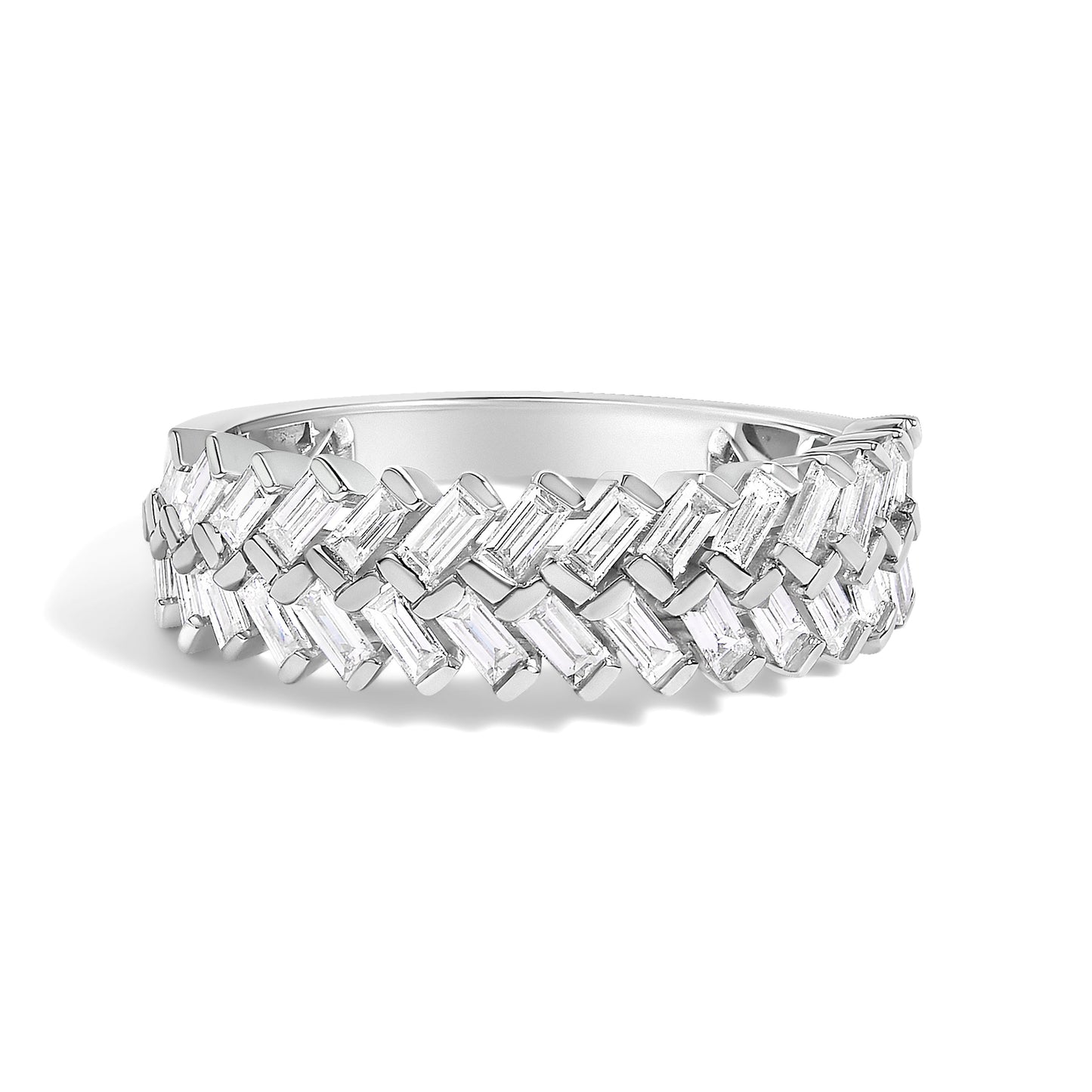 14K White Gold 7/8 Cttw Lab Grown Baguette Weave Design Band Ring