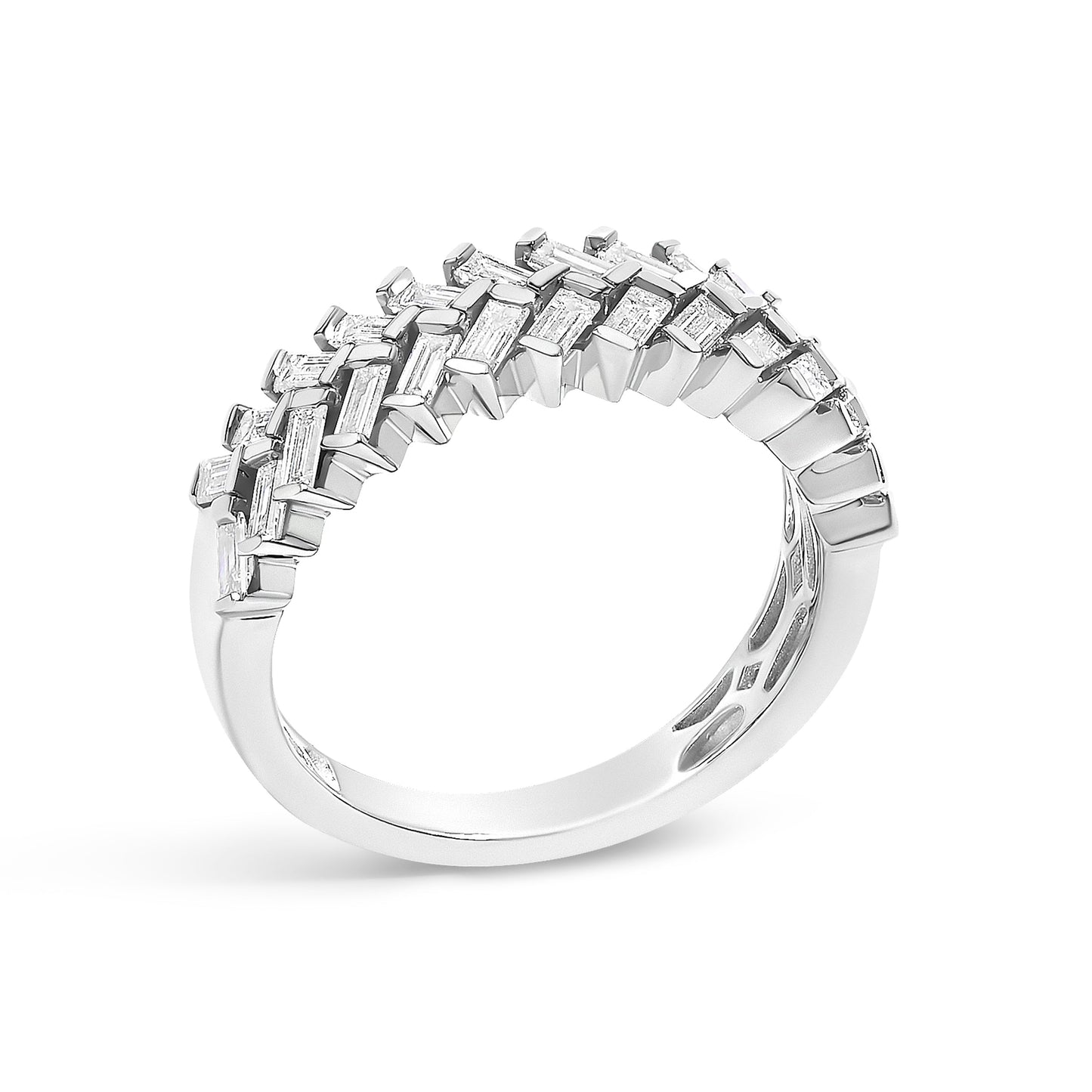 14K White Gold 7/8 Cttw Lab Grown Baguette Weave Design Band Ring