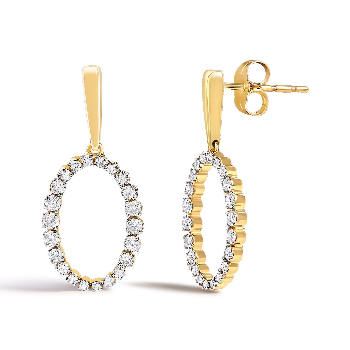 14K Yellow Gold Graduating 1/2 Cttw Diamond Oval Dangle Earrings