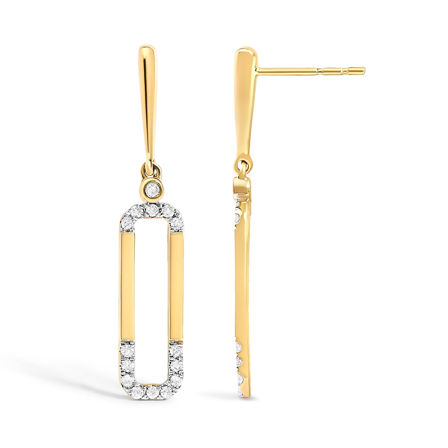 14K Yellow Gold 1/5 Cttw Diamond Paper Clip Dangle Earrings