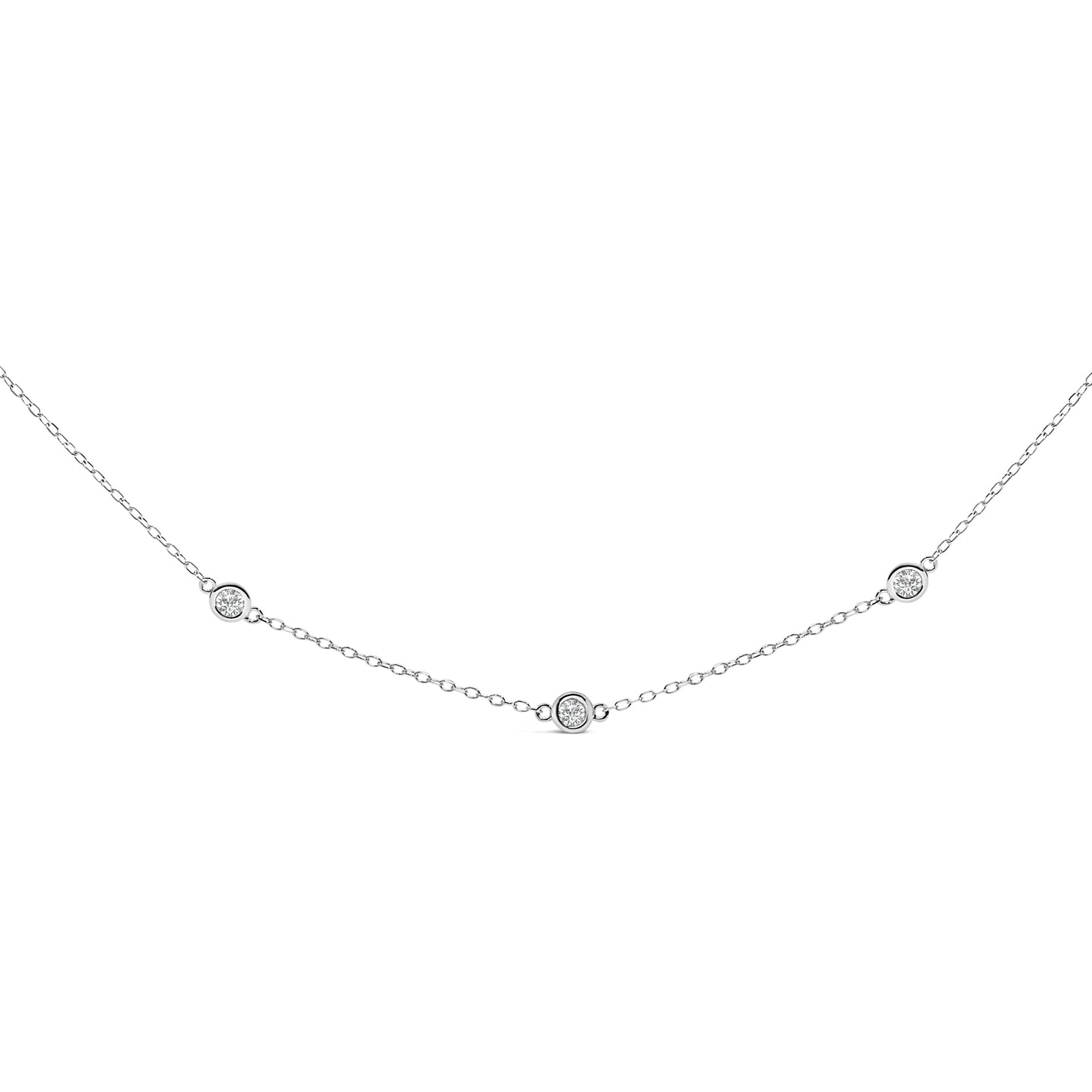 14K White Gold 1/2 Cttw Bezel Set Diamond Station Necklace