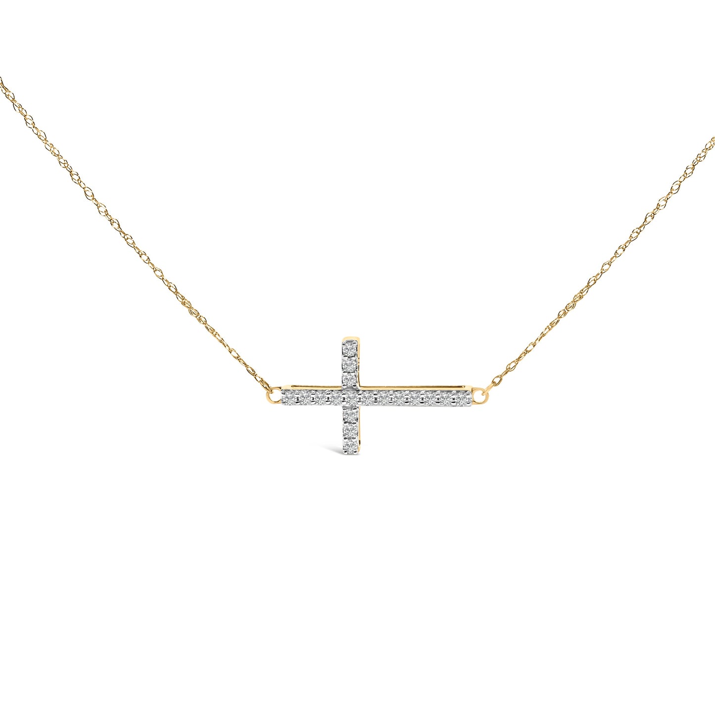 10K Yellow Gold 1/5 Cttw Diamond Sideways Cross Pendant Necklace