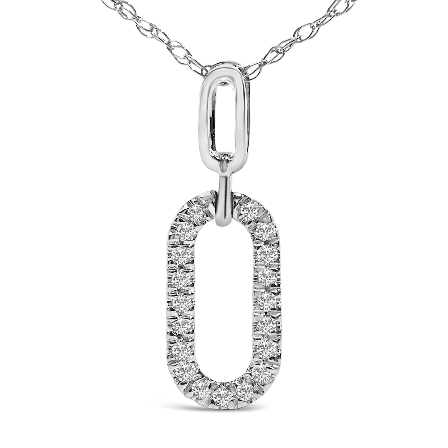 14K White Gold Diamond Accent Paperclip Pendant Necklace