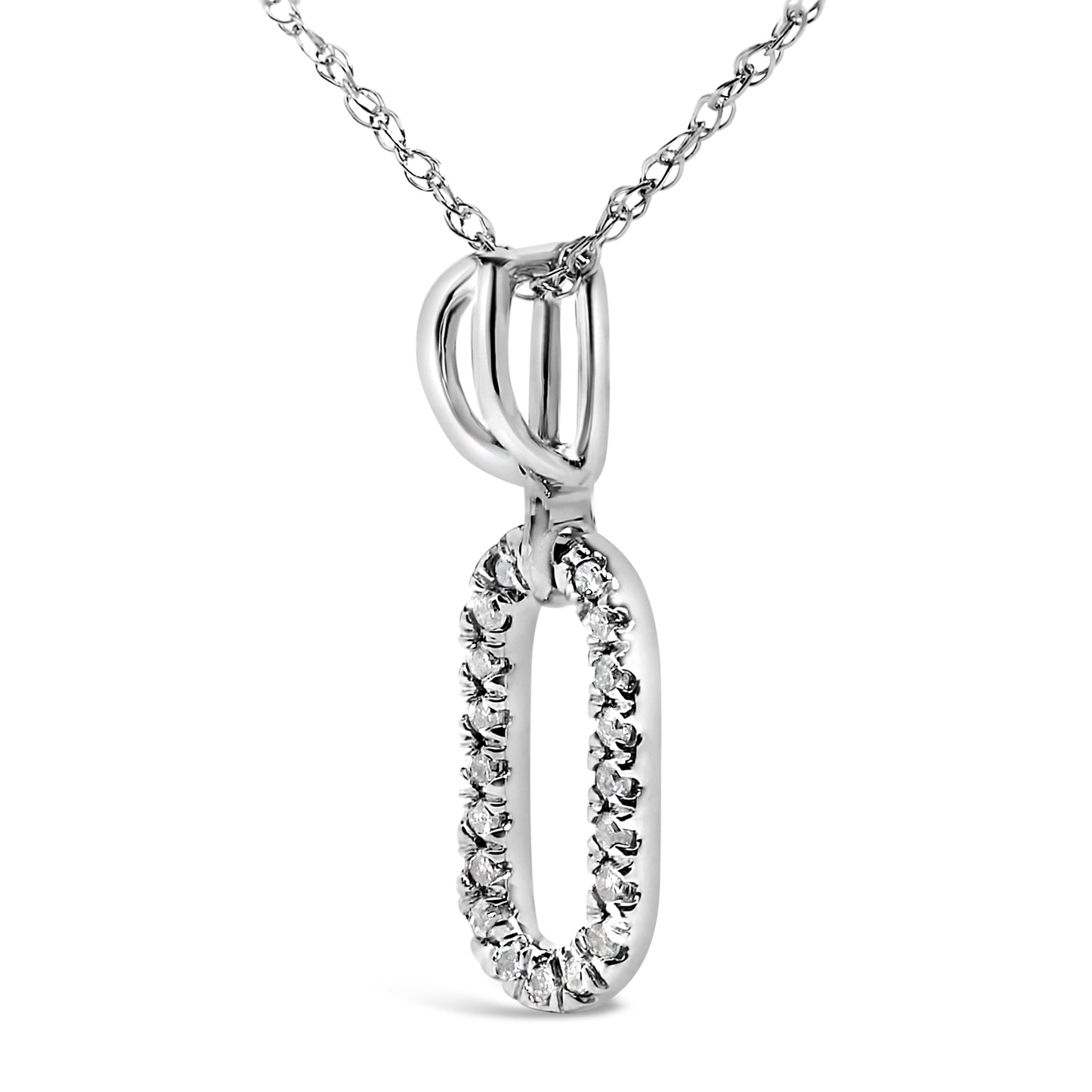 14K White Gold Diamond Accent Paperclip Pendant Necklace