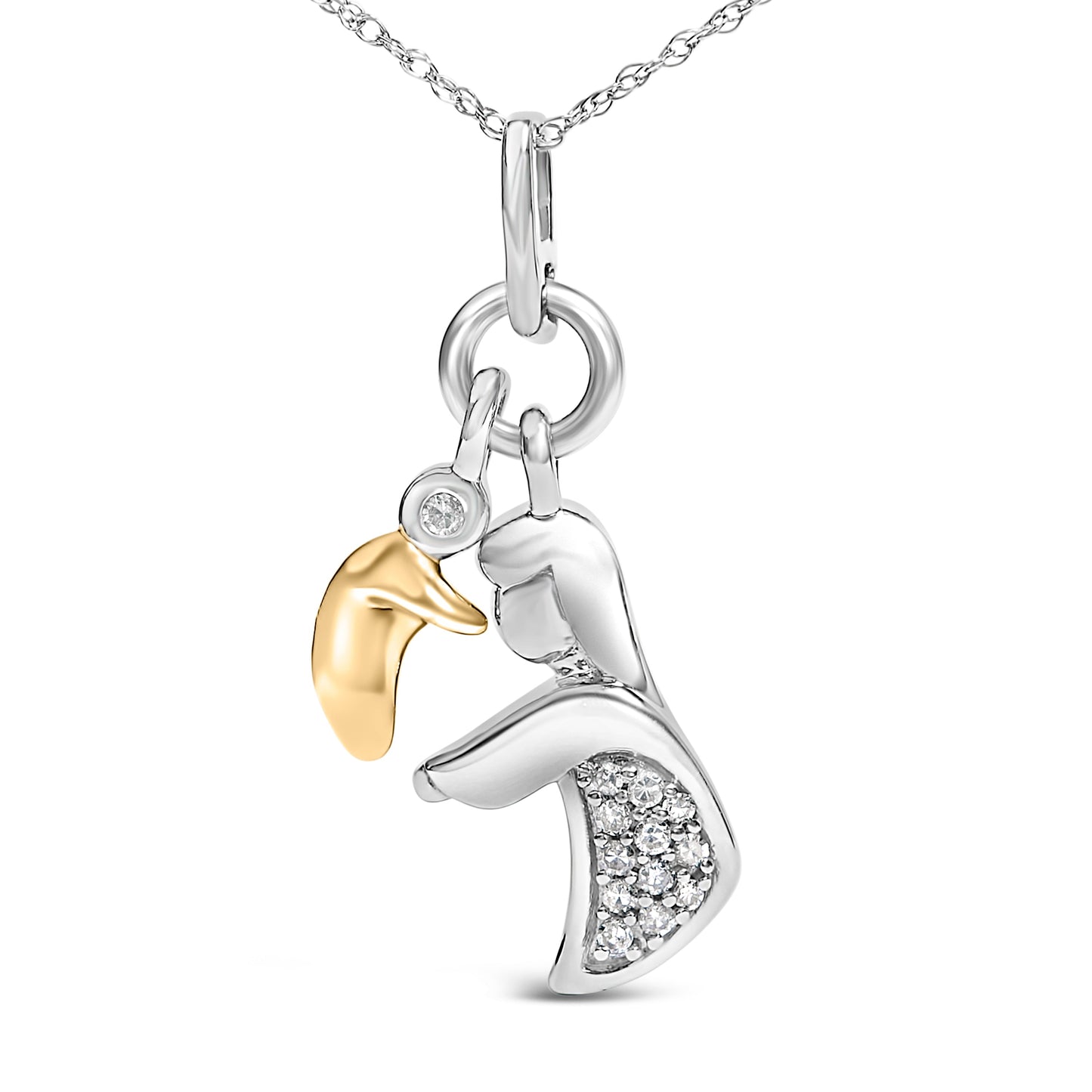 14K Yellow Gold Plated Sterling Silver Diamond Accent Mom and Child Pendant Necklace