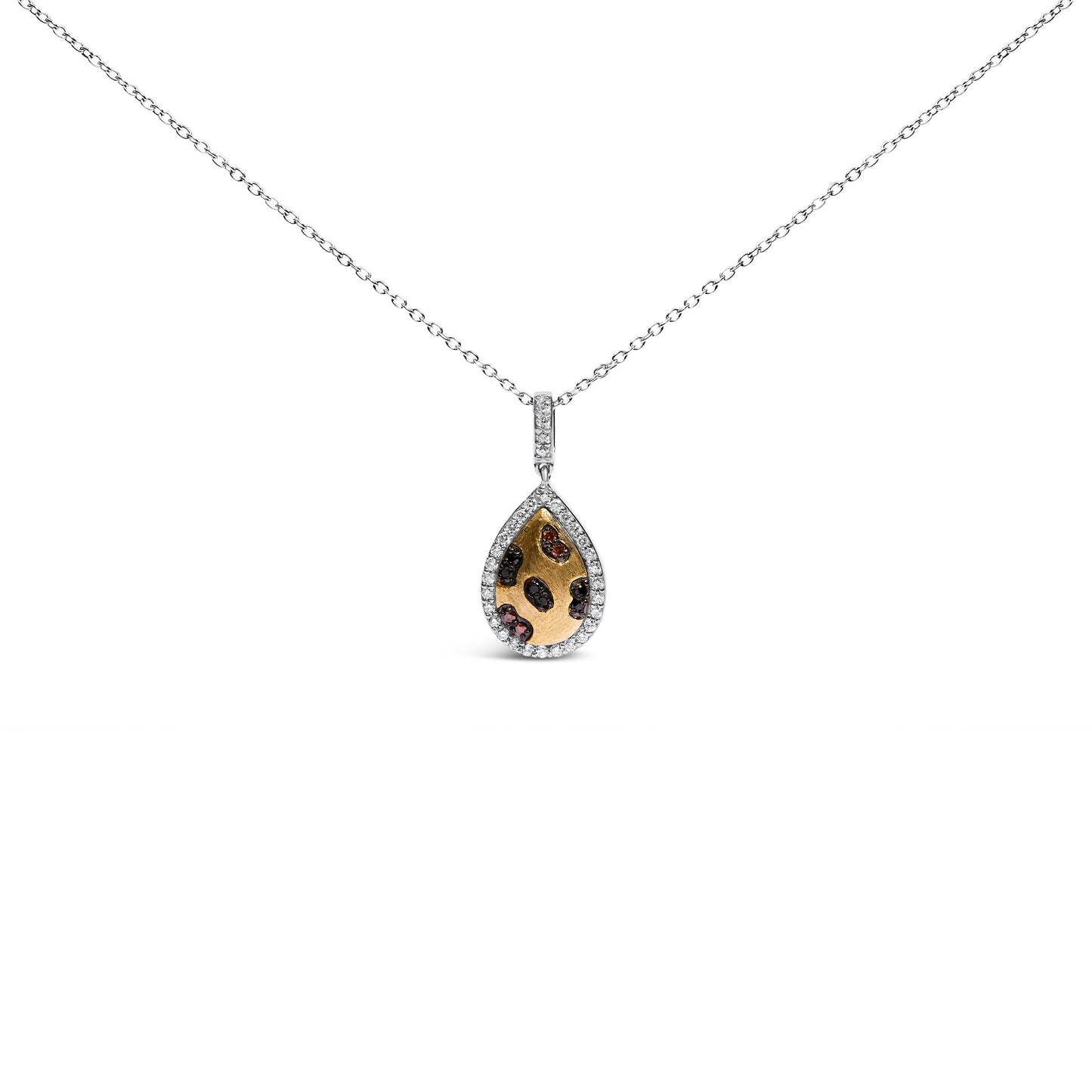 10K Yellow Gold Plated Sterling Silver Mixed Color Diamond Accent Pear Halo Pendant Necklace