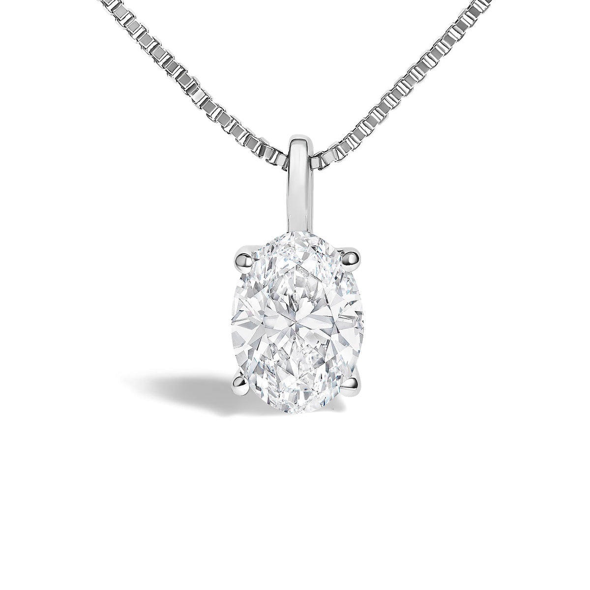 14K White Gold 1.00 Cttw Lab Grown Oval Solitaire Diamond Pendant Necklace
