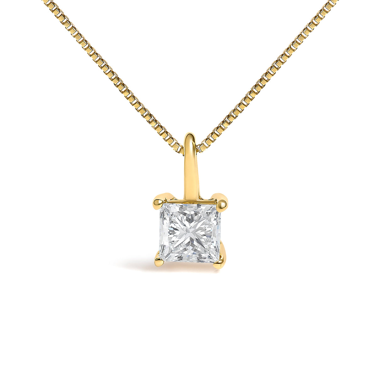 14K Yellow Gold 1/2 Cttw Lab Grown Princess Diamond Solitaire Pendant Necklace