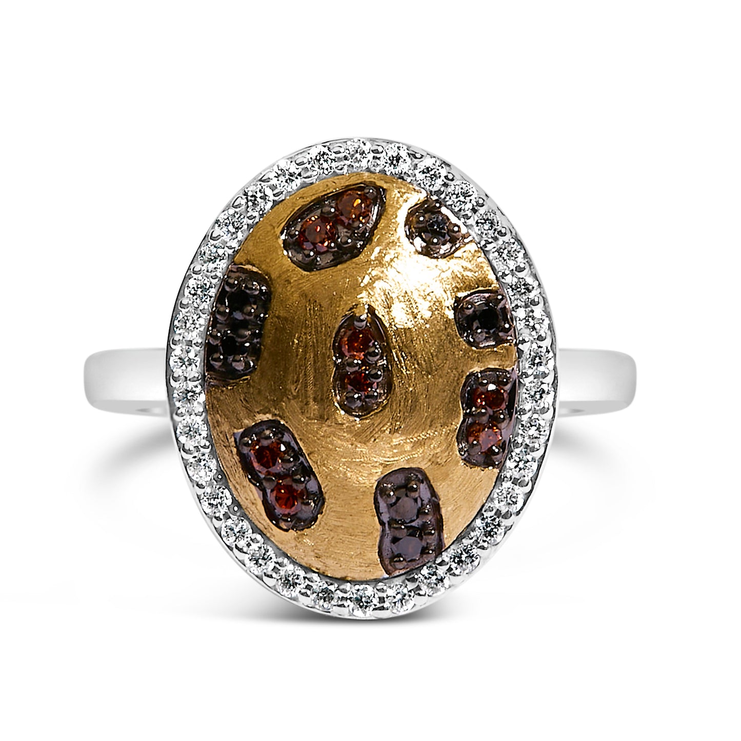 10K Yellow Gold Plated Sterling Silver 1/3 Cttw Oval Mixed Diamond Halo Shield Ring