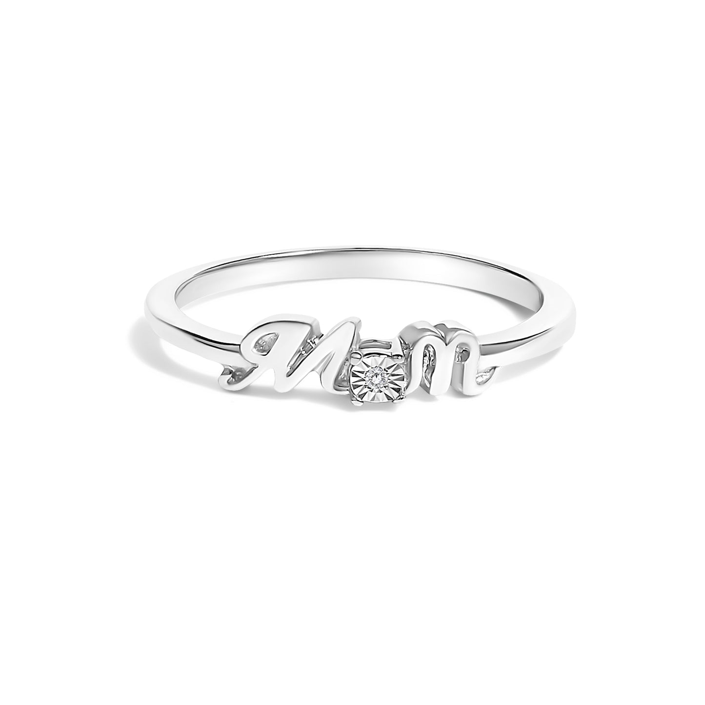 .925 Sterling Silver Diamond Accent "MOM"  Ring (J-K Color, I2-I3 Clarity) - Ring Size 7