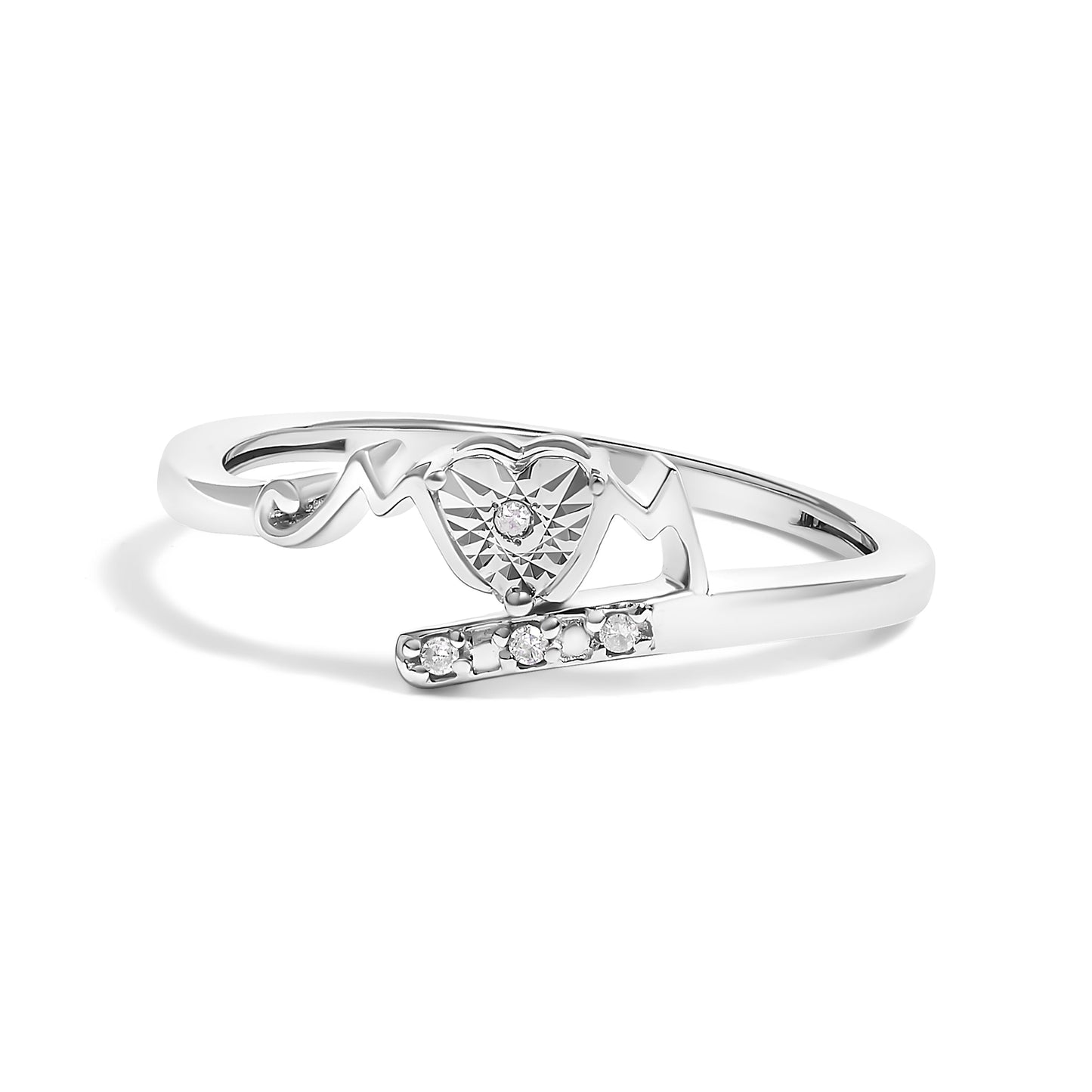 .925 Sterling Silver Diamond Accent "MOM" Heart Ring (J-K Color, I2-I3 Clarity) - Ring Size 7