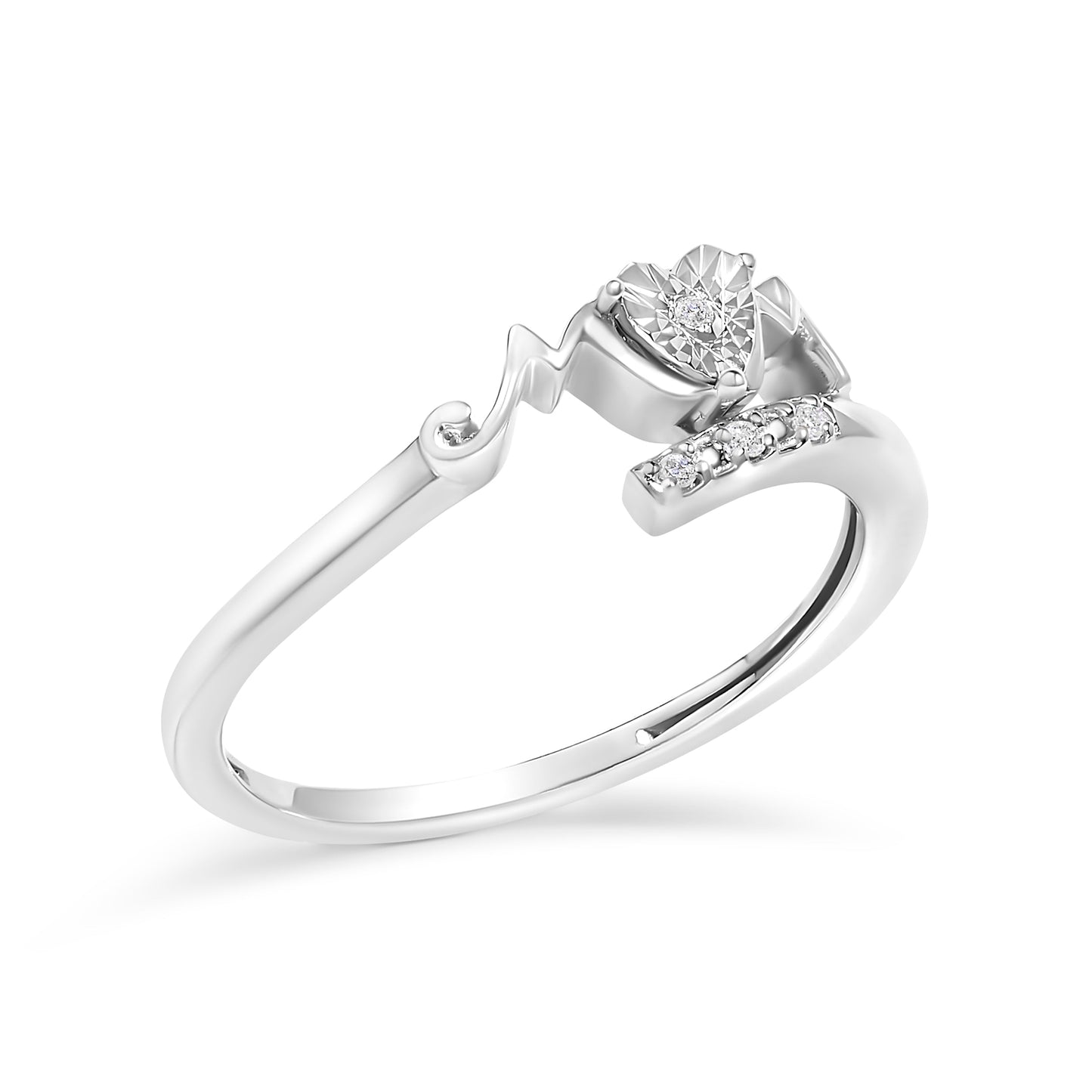 .925 Sterling Silver Diamond Accent "MOM" Heart Ring (J-K Color, I2-I3 Clarity) - Ring Size 7