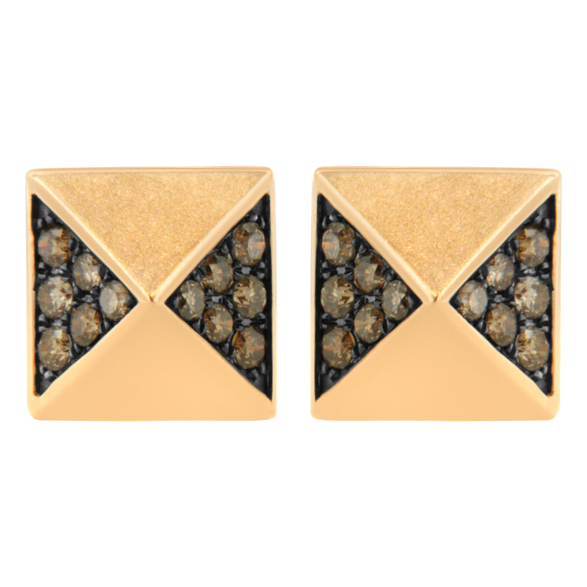 14K Rose Gold 1/4 Cttw Brown Diamond Pyramid Stud Earring (Brown Color, SI1-SI2 Clarity)