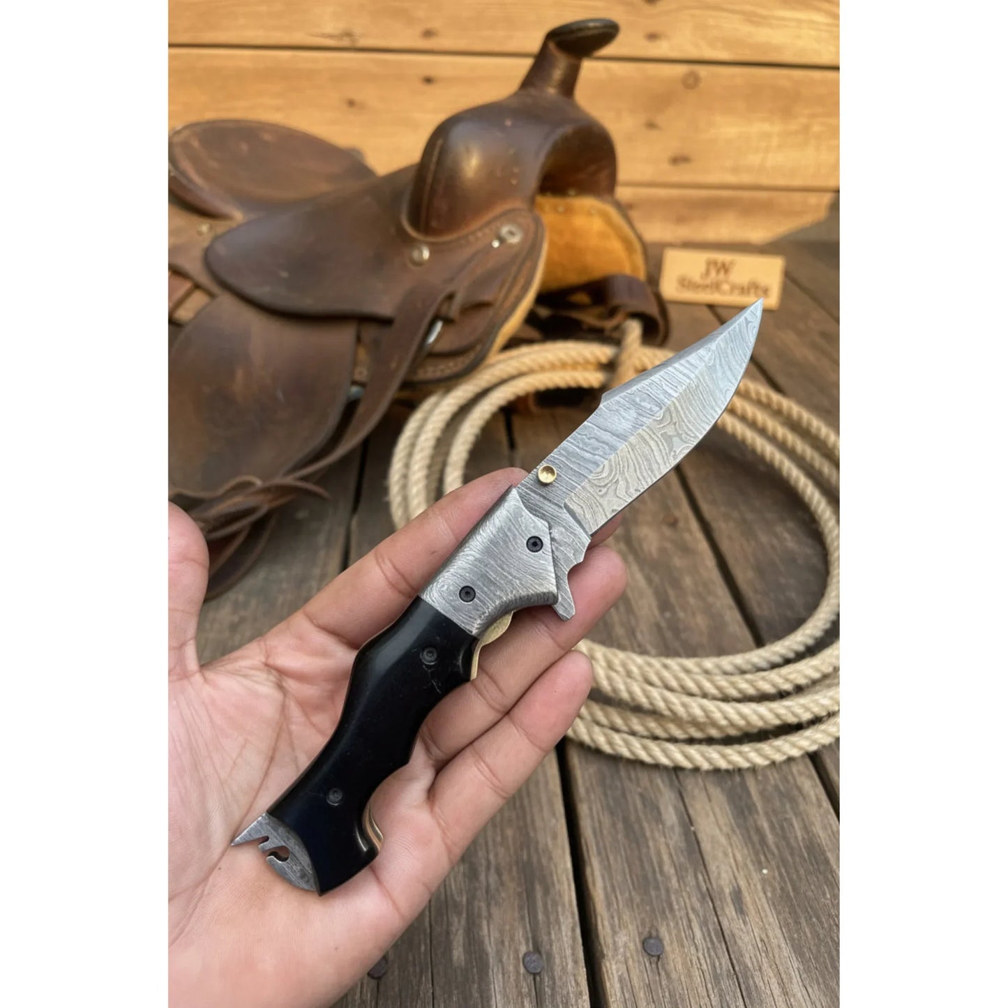 Blacktanto Ridge Folder Knife 8" Handmade Damascus Micarta Handle