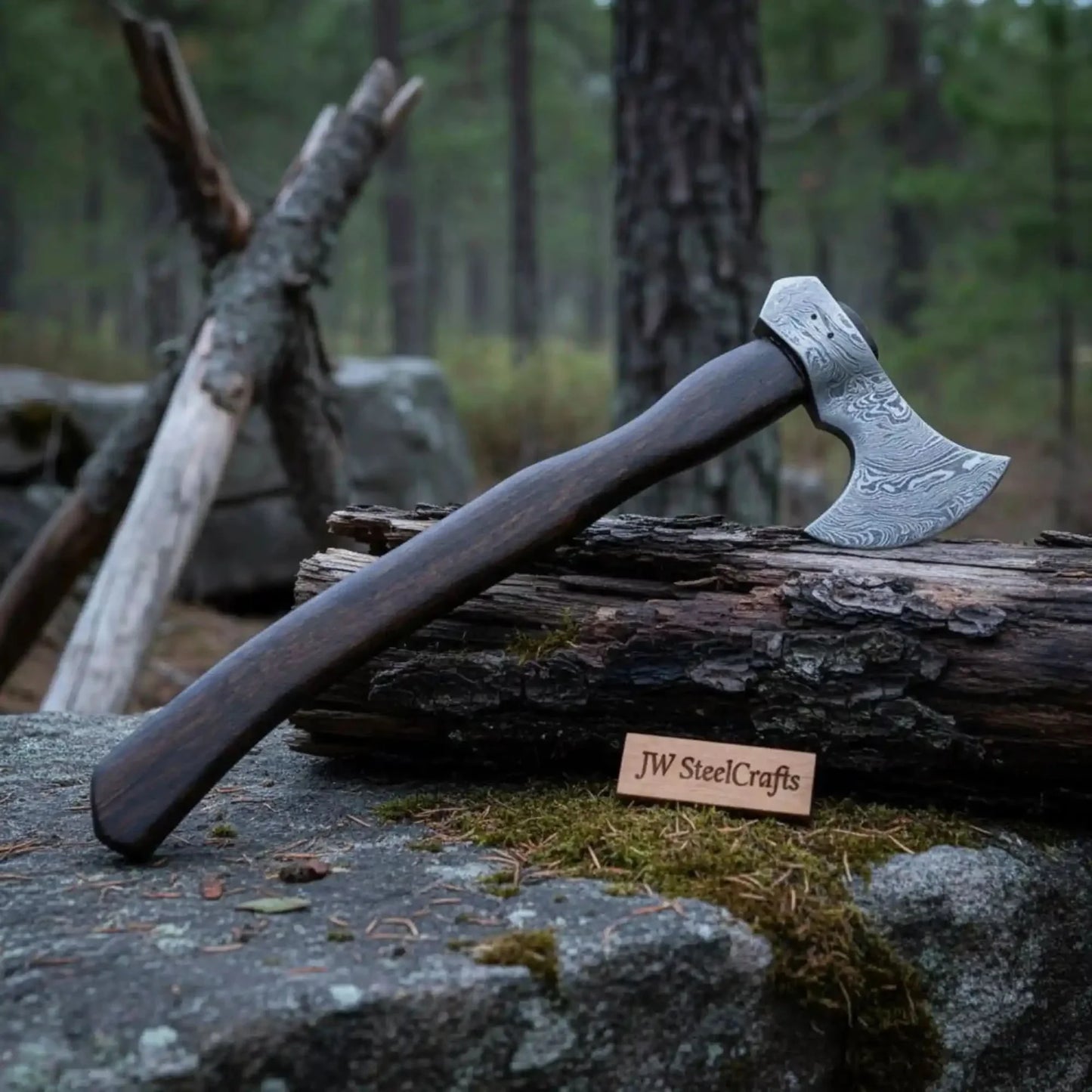 Bearded Bushcraft Hatchet with Damascus Blade
