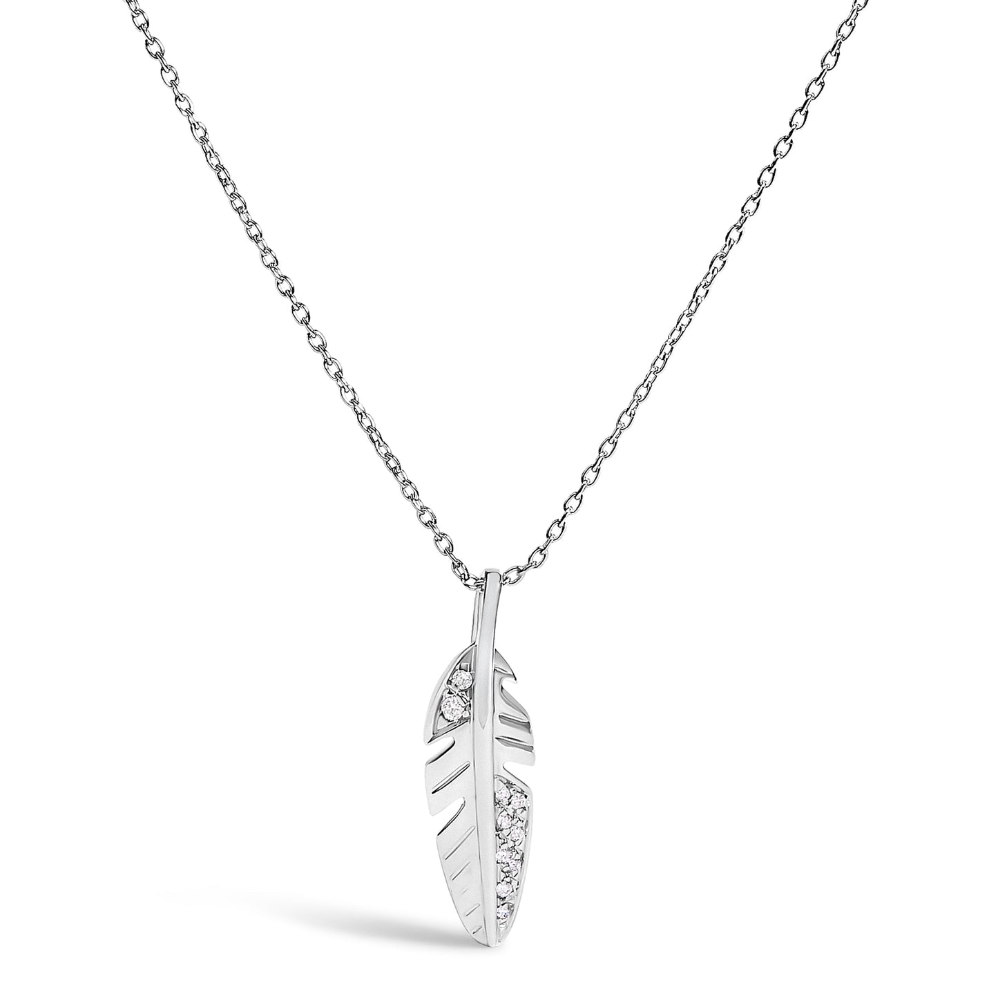 14K White Gold Diamond Accent Feather Pendant Necklace