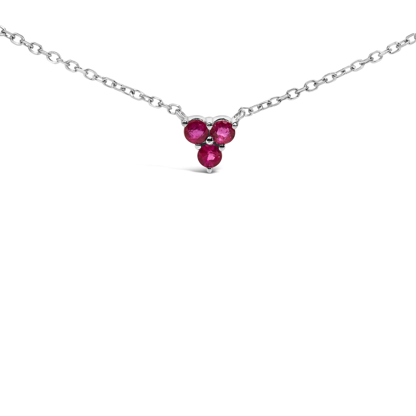 14K White Gold 1/5 Cttw Diamond and Ruby Tri Station Necklace