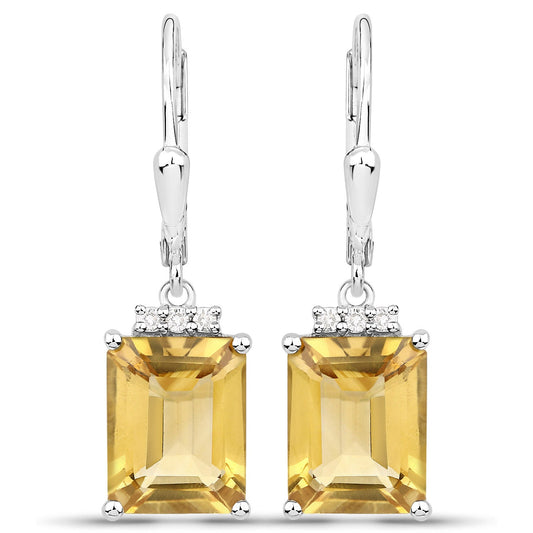 5.63 Carat Genuine Citrine and White Topaz .925 Sterling Silver Earrings