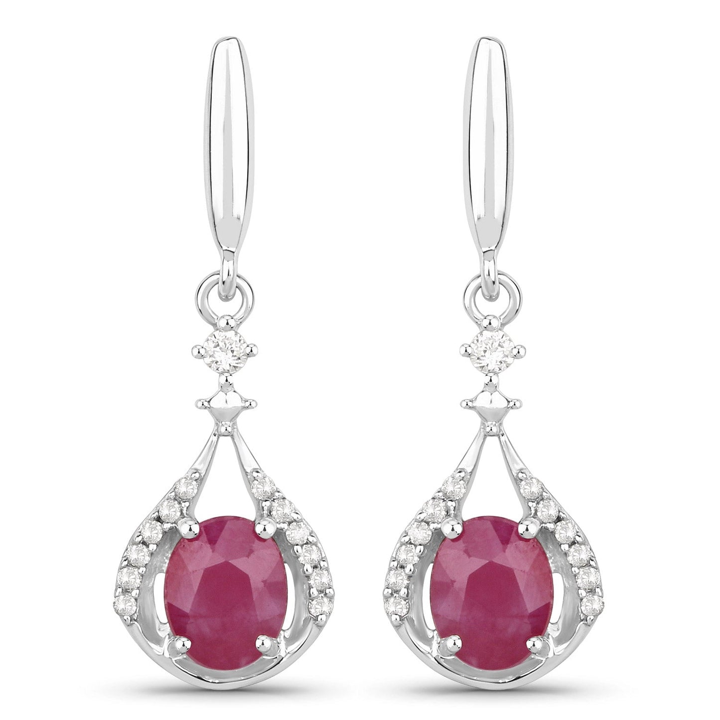 0.70 Carat Genuine Ruby and White Diamond 14K White Gold Earrings