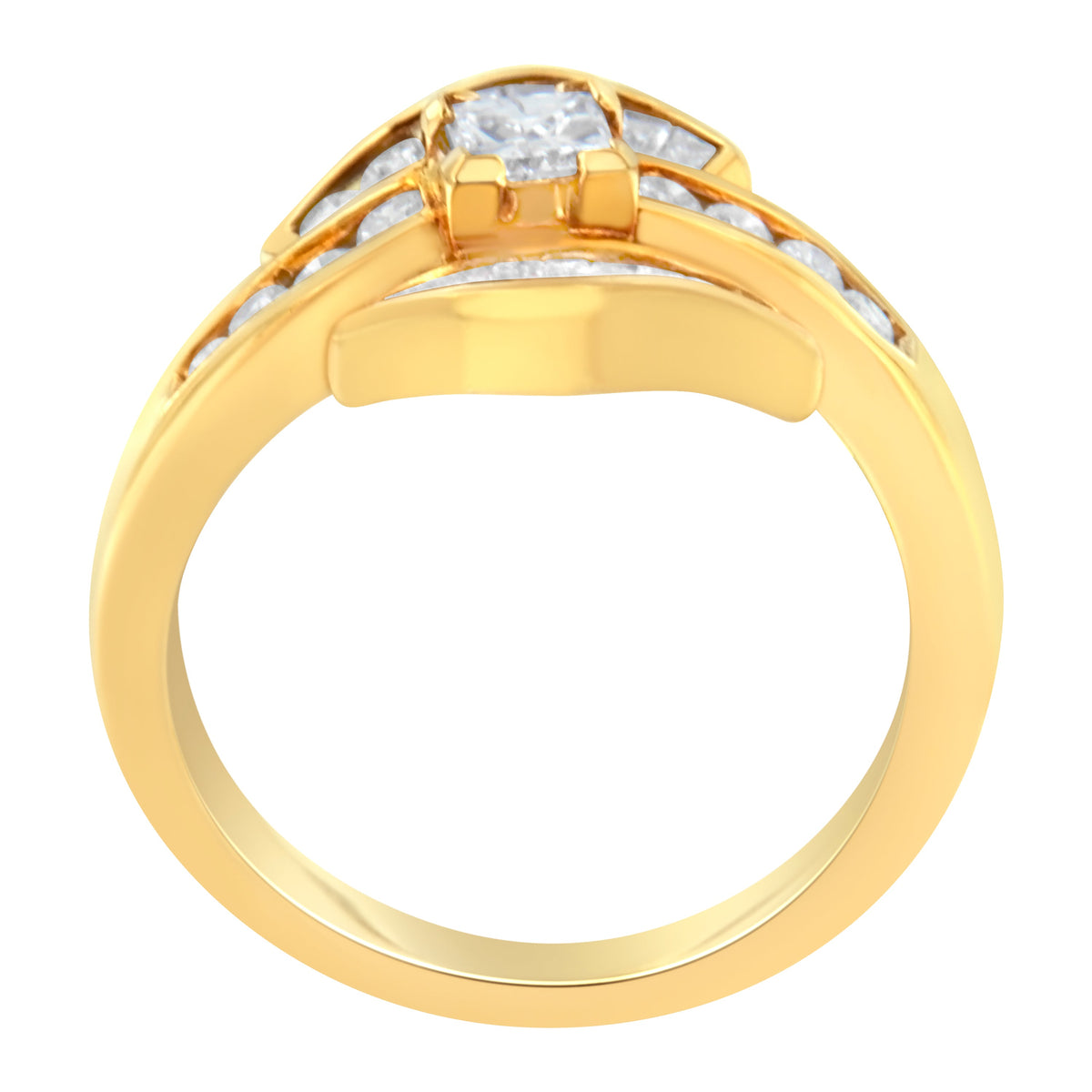 14K Yellow Gold 1.0 Cttw Princess Diamond Geometric Cocktail Ring
