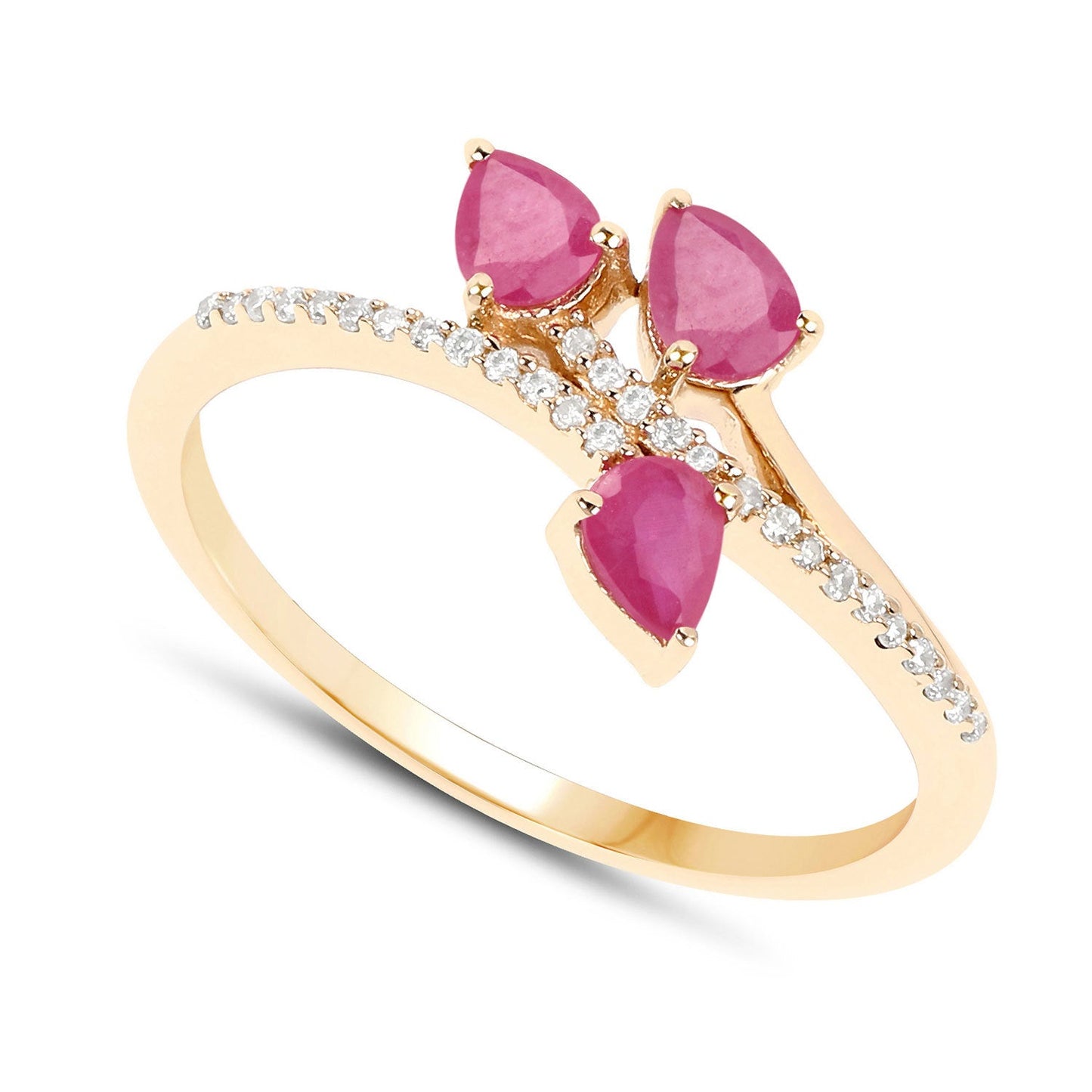 0.68 Carat Genuine Ruby and White Diamond 14K Yellow Gold Ring
