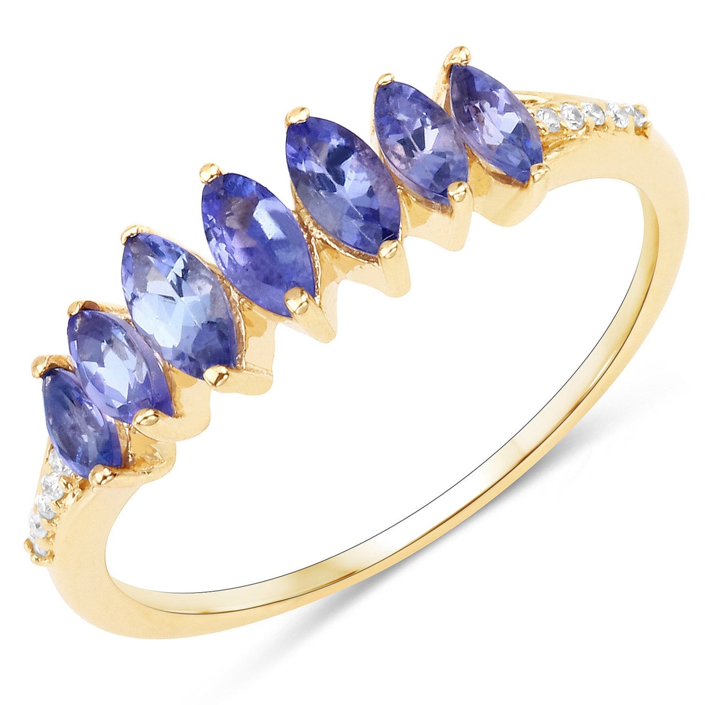 0.76 Carat Genuine Tanzanite and White Diamond 14K Yellow Gold Ring