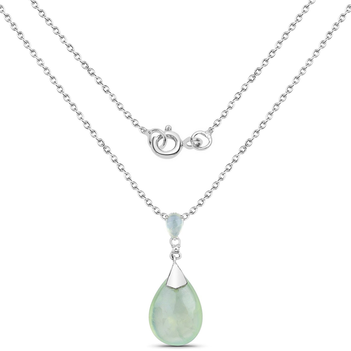 11.92 Carat Genuine Prehnite .925 Sterling Silver Pendant