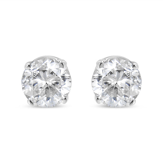 AGS Certified 14K White Gold 1.0 cttw 4-Prong Set Brilliant Round-Cut Solitaire Diamond Push Back Stud Earrings (G-H Color, I1-I2 Clarity)