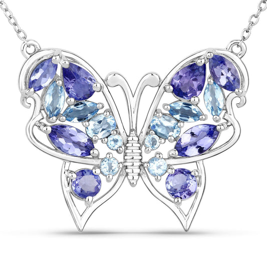 3.60 Carat Genuine Tanzanite and Swiss Blue Topaz .925 Sterling Silver Necklace