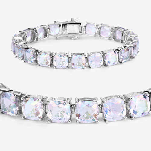 40.00 Carat Genuine Opal Rainbow Quartz .925 Sterling Silver Bracelet