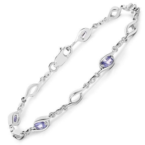 1.30 Carat Genuine Tanzanite and White Topaz .925 Sterling Silver Bracelet