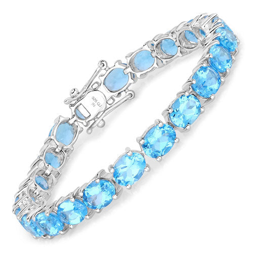 35.20 Carat Genuine Swiss Blue Topaz .925 Sterling Silver Bracelet