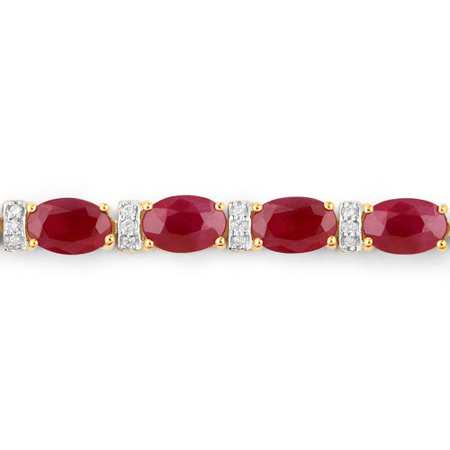 11.67 Carat Genuine Ruby and White Diamond 14K Yellow Gold Bracelet