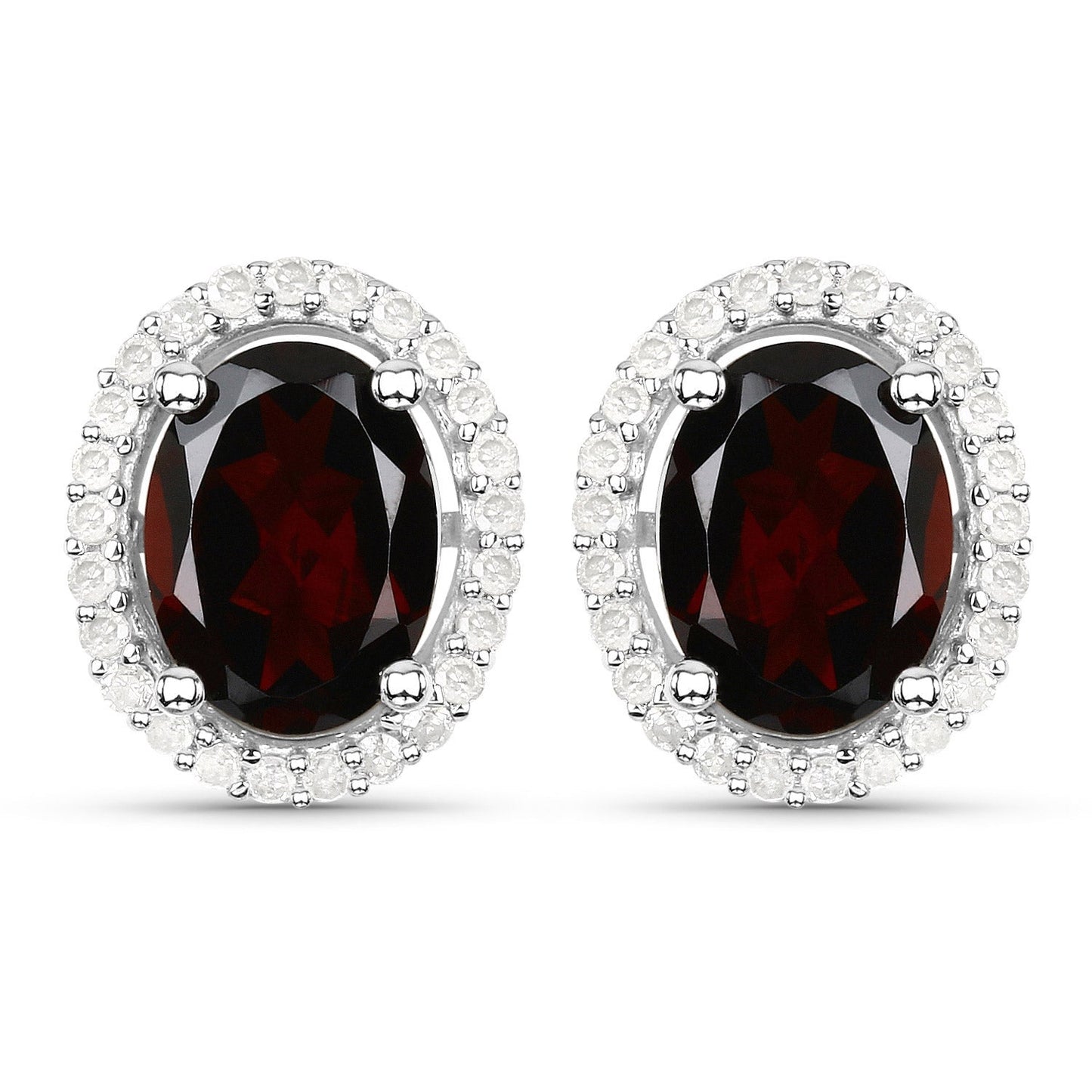 2.77 Carat Genuine Garnet and White Diamond .925 Sterling Silver Earrings