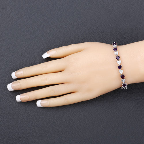 6.59 Carat Genuine Amethyst and White Diamond .925 Sterling Silver Bracelet
