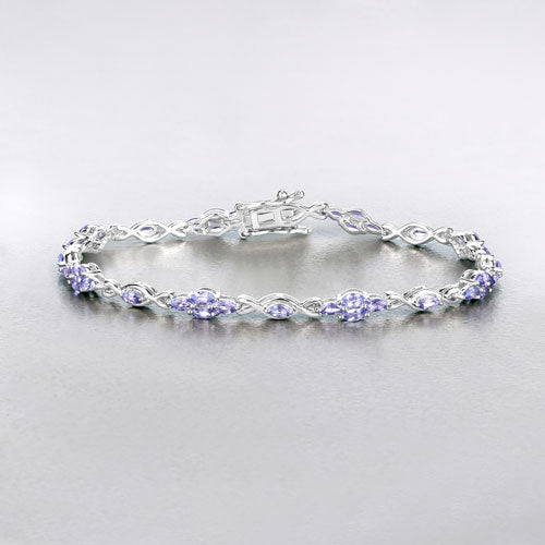 3.20 Carat Genuine Tanzanite .925 Sterling Silver Bracelet