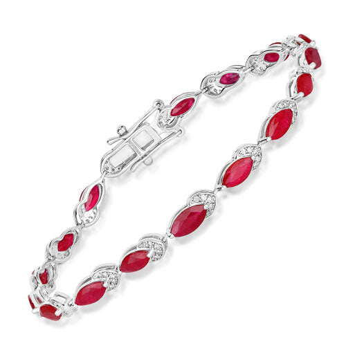 6.79 Carat Genuine Ruby and White Diamond 14K White Gold Bracelet