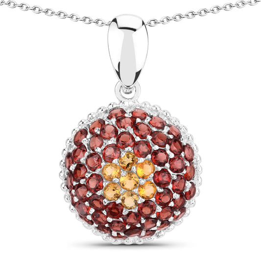 4.57 Carat Genuine Citrine and Garnet .925 Sterling Silver Pendant
